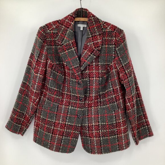 Fashion Bug Jackets & Blazers - Fashion Bug Blazer 16W Women’s Red & Gray Plaid Tweed With Button Closure Office